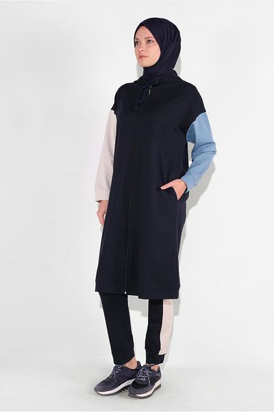 TRENDTESETTÜR Γυναικεία αθλητική φόρμα με κουκούλα Navy Blue με φερμουάρ 28104