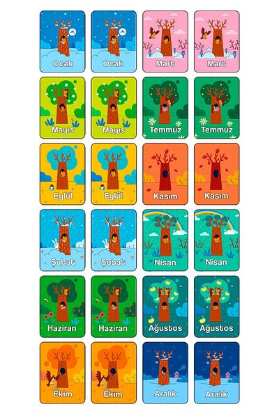 kutuTR 24 Pieces Months Intelligence Cards Matching Game Memory Card Wooden Educational Puzzle Toy