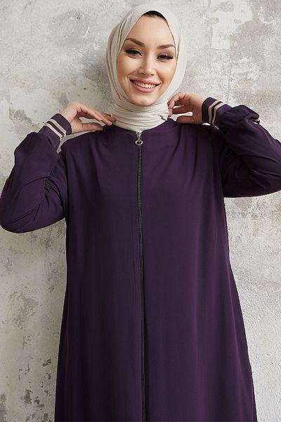 InStyle Lískový vzor pruhovaný žebrovaný Abaya - fialový
