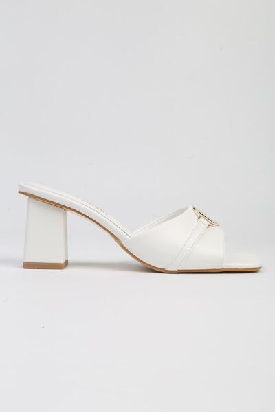 Pierre Cardin ® | PC-53123- 3829 Beyaz-Kadın Kalın Topuklu Terlik