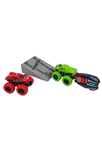 Gokidy Metal Fırlatıcılı Rampalı Monster Truck 2'li Set - Kırmızı-Yeşil