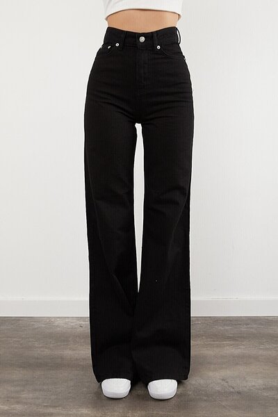 MAKRAS EXCLUSIVE Leo max Leo Felix Black Lycra Women's Wide Leg Jeans - Loose...