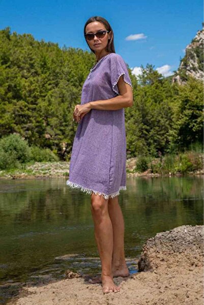 My-o Otantik Ince Müslin Elbise Püsküllü %100 Pamuk