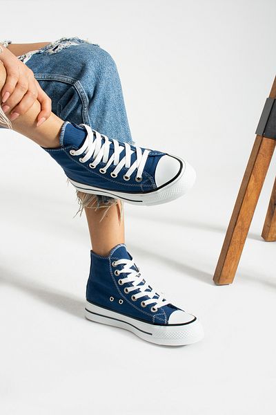 Trendpink Indigo Blue Linen [Talpă înaltă (4 cm)] Tenis casual lung unisex