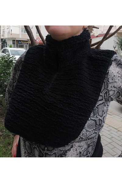 BİRMODADAN Black Teddy Neck Collar Scarf Unisex
