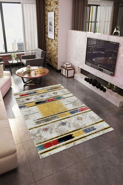 YTR HOME Dijital Baskı Yıkanabilir Kaymaz Taban Dekoratif Salon Mutfak Halısı...