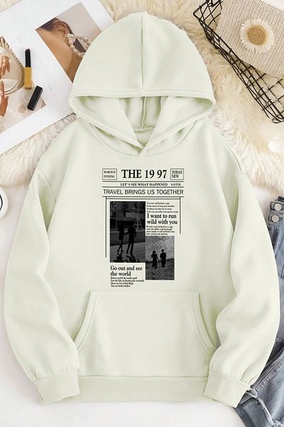 mw memowear Unisex 2ip Raster The Travel 1997 Printed Ecru Sweatshirt