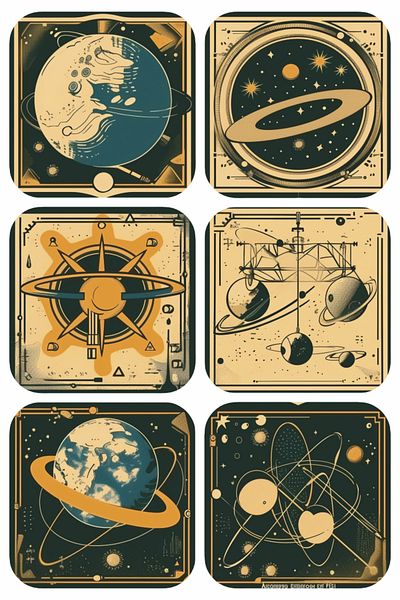 Hayat Poster space science astronomy planets themed home decoration set of 6 retro vintage wooden coaster