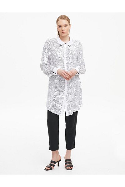 Kayra Bead Embroidered Printed Tunic Black-white