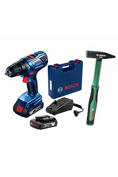 Bosch Gsb 180'li Darbeli Çift Akülü Şarjlı Matkap Vidalama ve Bosch 300 g Çekiç Hediye