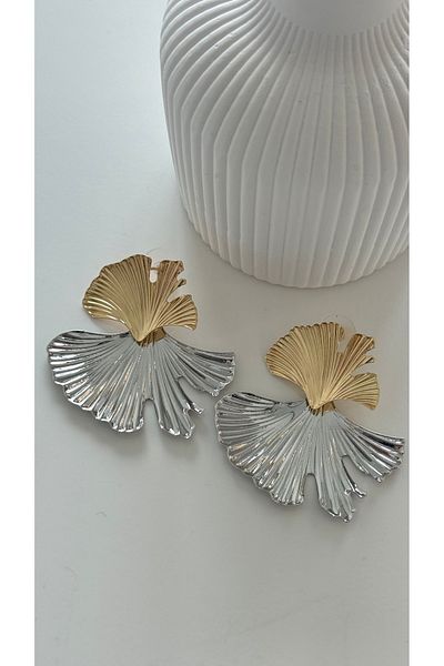 Vi store Steel Double Color Fan Earrings