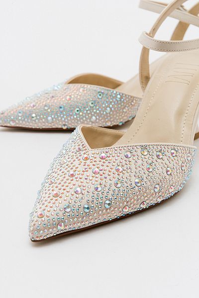 LuviShoes VILKA Ecru Satin Stoned Women's Pointed Toe Thin Heeled Evening Dress Shoes