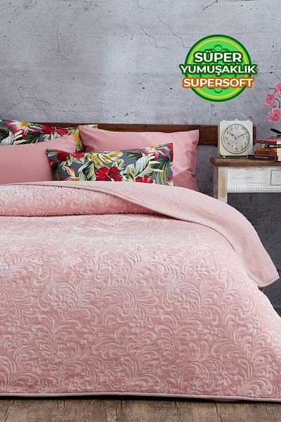 Evlen Home Collection Pamela Printed Single Blanket - 180X220 cm Powder