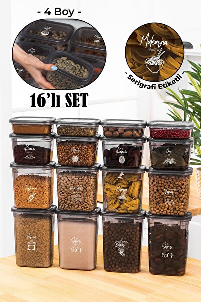 Vienev Beyaz Serigrafi Etiketli 16lı Peggy Dikdörtgen Saklama Kabı Seti 4x(15...