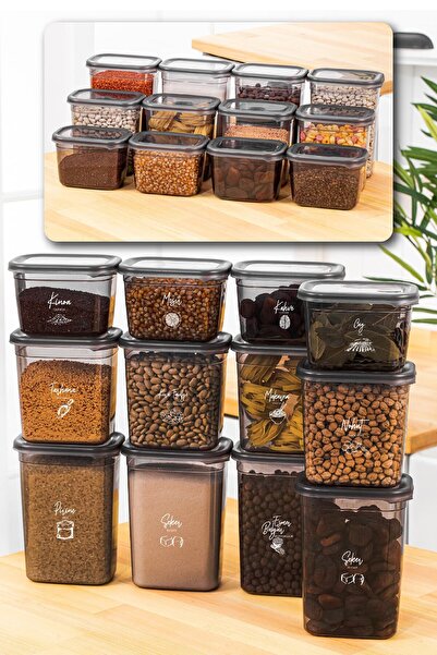 Vienev Set of 12 Peggy Rectangular Storage Containers with White Screen Printing Label 4x(1500-1150-800 Ml) Anthracite