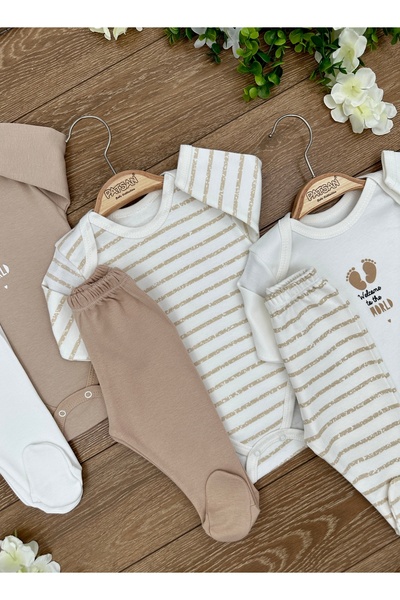 PATSAN 6'lı Bebek Alt Üst Takım Seti (3 Çıtçıtlı Body 3 Patikli Alt) Çizgili