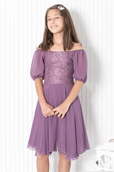 SUBU TASARIM Lilac Chiffon Evening Dress - Balloon Sleeve Detail Mdv332
