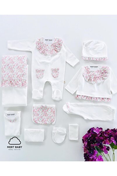 Mert Baby Çiçek Detaylı 10'lu Organik Hastane Çıkış Seti %100 Pamuk Yenidoğan...
