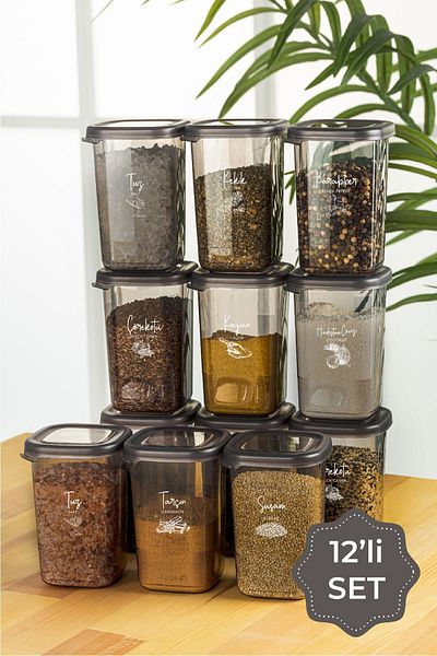 Vienev 450 ml Luna Spice Rack with 12 White Screen Printing Labels