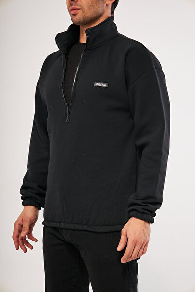 GHASSY CO. Ανδρικό φούτερ με μισό φερμουάρ Ghassy Co. με ελαστικό φλις μέσα στη μέση και μανίκι