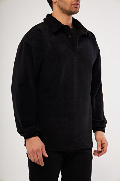 GHASSY CO. Ghassy Co. Men's Oversize Adjustable Waist Elastic Shirt Collar Fleece Sweatshirt