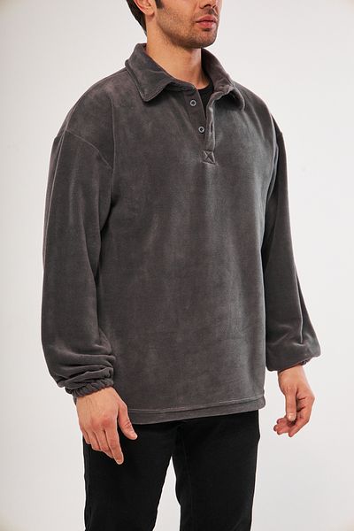 GHASSY CO. Ghassy Co. Men's Oversize Adjustable Waist Elastic Shirt Collar Fleece Sweatshirt