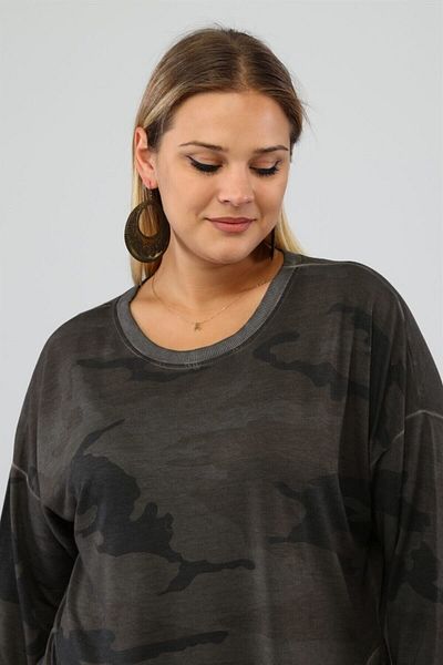 Seamoda Plus Size Sweat-Anthracite - Μοτίβο παραλλαγής, Σχισμές στα πλαϊνά, Άνετο λαδό πλύσιμο