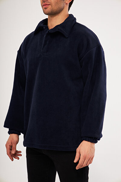 GHASSY CO. Ghassy Co. Men's Oversize Adjustable Waist Elastic Shirt Collar Fleece Sweatshirt