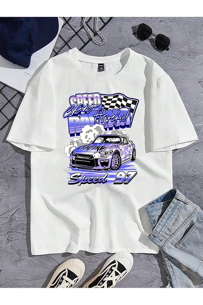 Jose Clothing Μπλουζάκι Unisex Λευκό εμπριμέ από οργανικό βαμβάκι Oversize κοντό μανίκι