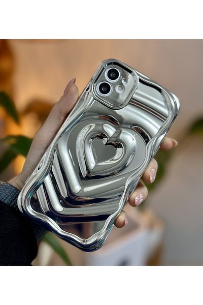 Go Aksesuar حافظة سيليكون متوافقة مع هاتف Apple Iphone 11 ثلاثية الأبعاد منقوشة بلاتينية مضادة للصدمات وحماية الكاميرا