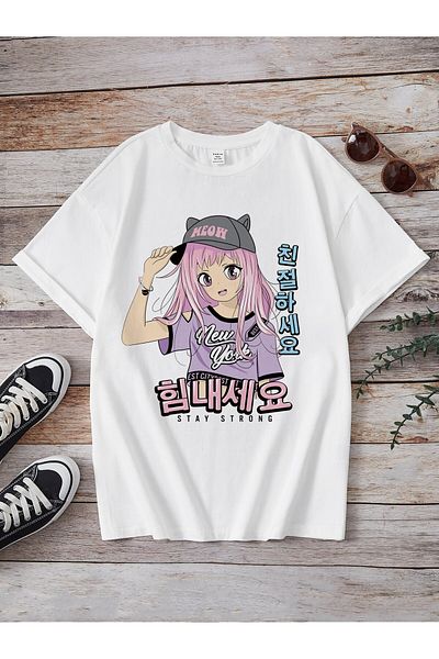 Jose Clothing Μπλουζάκι Unisex Λευκό εμπριμέ από οργανικό βαμβάκι Oversize με κοντό μανίκι