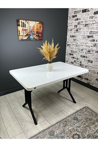 hey modüler mobilya Handan Beyaz Siyah Mutfak Yemek Masası Balkon Masası Kavisli Köşe Metal 110*70 cm