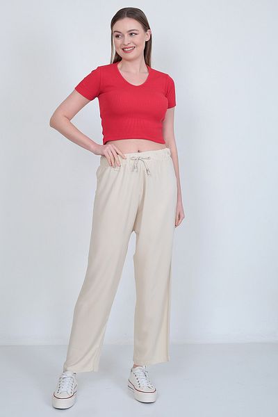 EMİRA LİFE Elastic Waist / Lace-up Tasseled Palazzo Comfortable Fit Trousers