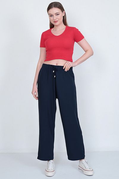 EMİRA LİFE Elastic Waist / Lace-up Tasseled Palazzo Comfortable Fit Trousers