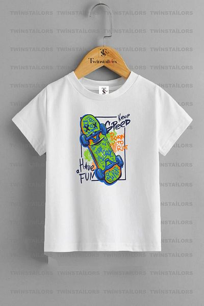 twins tailors Tricou/tricou alb unisex cu imprimeu skateboard pentru copii