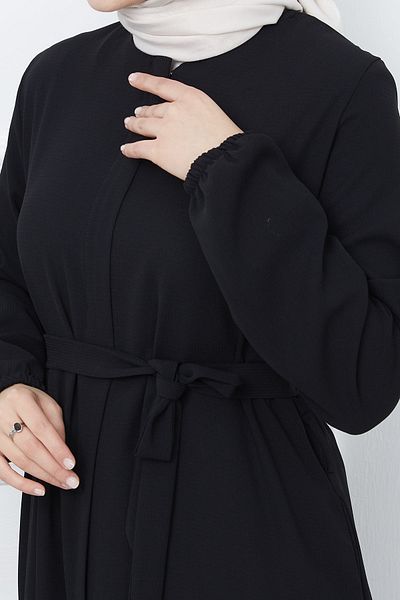InStyle Ferace din țesătură tip fagure cu centură - negru