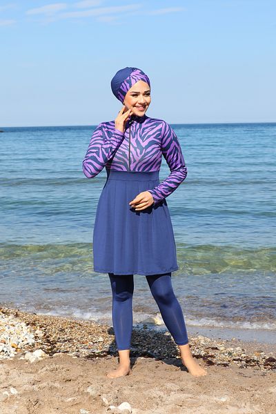 SEBOTEKS Λεπτομερές πιέτες με μισό φερμουάρ Hijab μαγιό 338519