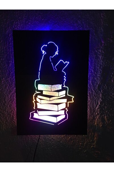 ÇAKRA Kitap-Kadın Temalı Led Işıklı Ahşap Tablo (50x35cm)