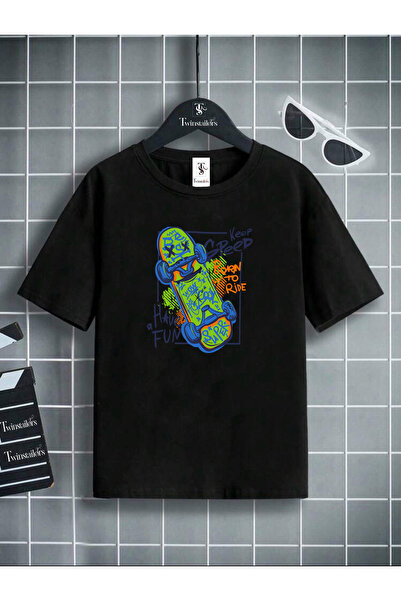 twins tailors Skateboard Štampano Unisex crna dječja majica / T-shirt