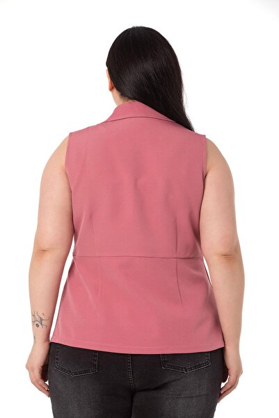 DISENTIS MODEST Large Size Covered Buttoned Skirt Pleated Short Back Dried Rose Vest
