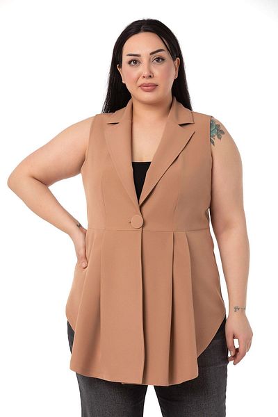 DISENTIS MODEST Large Size Covered Buttoned Skirt Pleated Short Back Mink Vest
