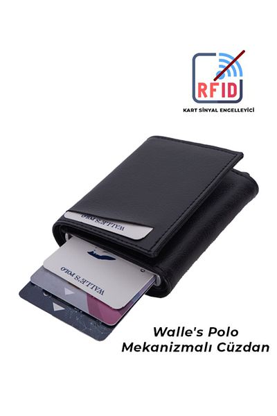 Walle's Polo Rfid Protected Vegan Leather Automatic Aluminum Mechanism Unisex Wallet-Card Holder with Money Compartment