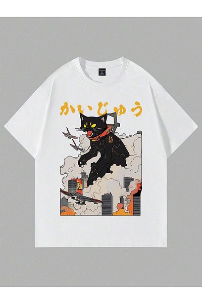 Jose Clothing Μπλουζάκι Unisex Λευκό εμπριμέ από οργανικό βαμβάκι Oversize κοντό μανίκι