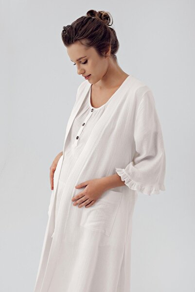 Artış Σετ πιτζάμες εγκυμοσύνης με διπλό στρώμα μουσελίνας με ρυθμιζόμενο ψηλόμεσο κουμπιά