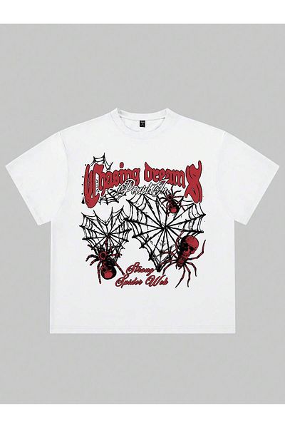 Jose Clothing Μπλουζάκι Unisex Λευκό εμπριμέ από οργανικό βαμβάκι Oversize με κοντό μανίκι