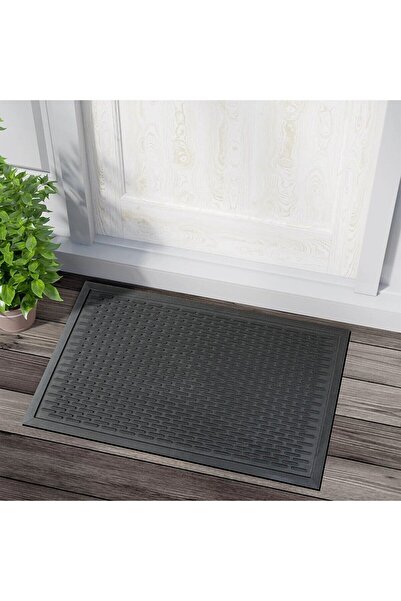 BirceHome Dekoratif Yıkanabilir Siyah Dış Kapı Önü Paspası