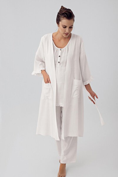 Artış Σετ πιτζάμες εγκυμοσύνης με διπλό στρώμα μουσελίνας με ρυθμιζόμενο ψηλόμεσο κουμπιά