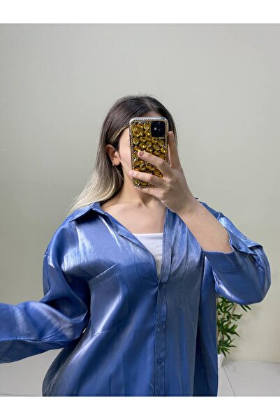 HARMONY GLOBAL Cămașă standard oversize, strălucitoare, cu aspect de in, pentru femei4430