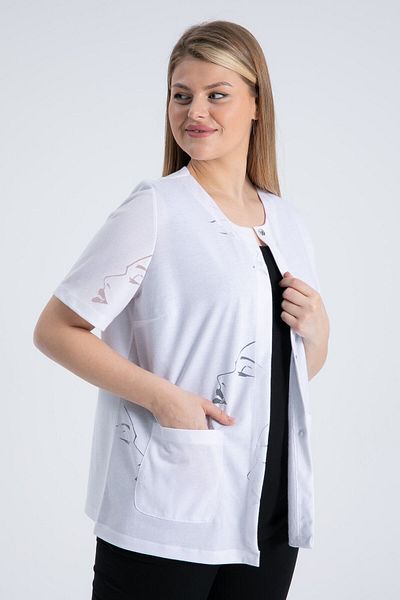 Nelly Plus Size Ribbed Short White Jacket