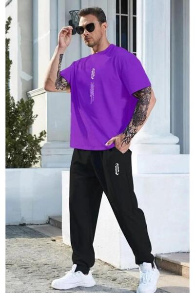 ORLONTEX Σετ ανδρικό μπλουζάκι και φούτερ με μωβ κάθετη στάμπα